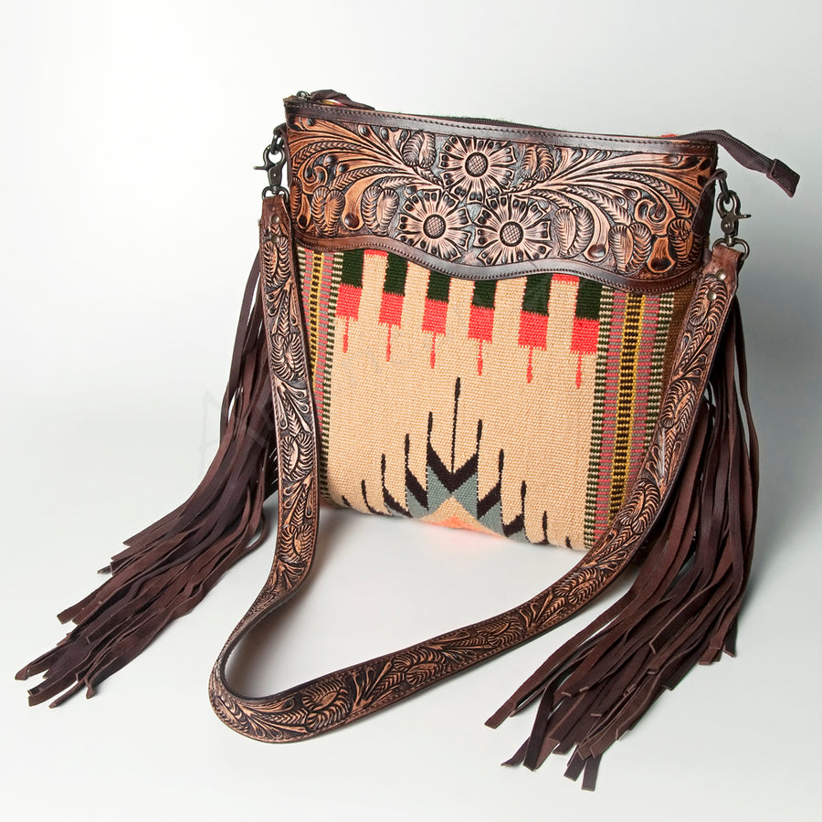 American Darling Signature Crossbody Hand Tooled Upcycled Wool Genuine Leather Women Bag Western Handbag Purse - Uhorse
