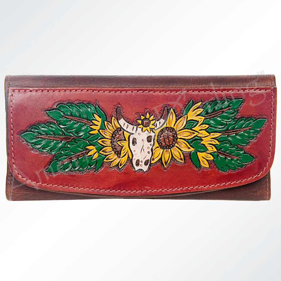 American Darling Wallet Hand Tooled Leather Clutch Vegetable Tanned Western Accessory 4in x 8in