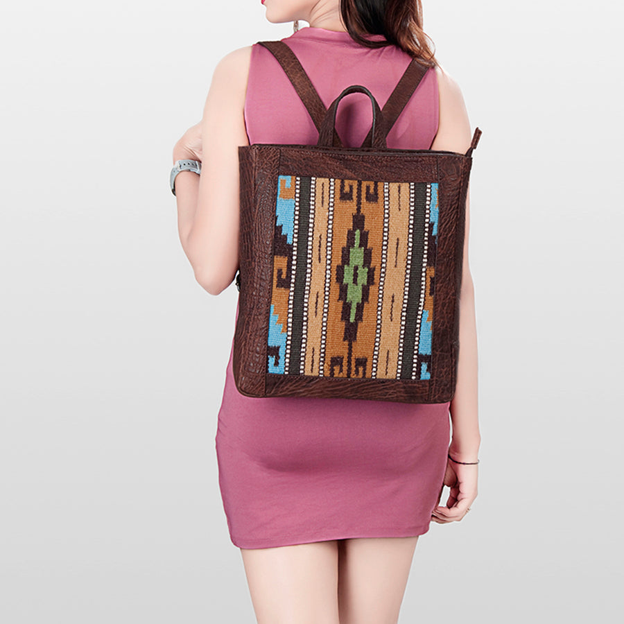American Darling Backpack Saddle Blanket Fabric Genuine Leather Western Women Bag | for Laptop School Purse Travel