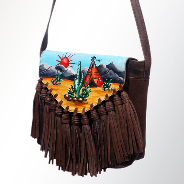 American Darling Hand-Painted Western Leather Cross body Bag with Tassels - Uhorse