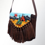 American Darling Hand-Painted Western Leather Cross body Bag with Tassels - Uhorse