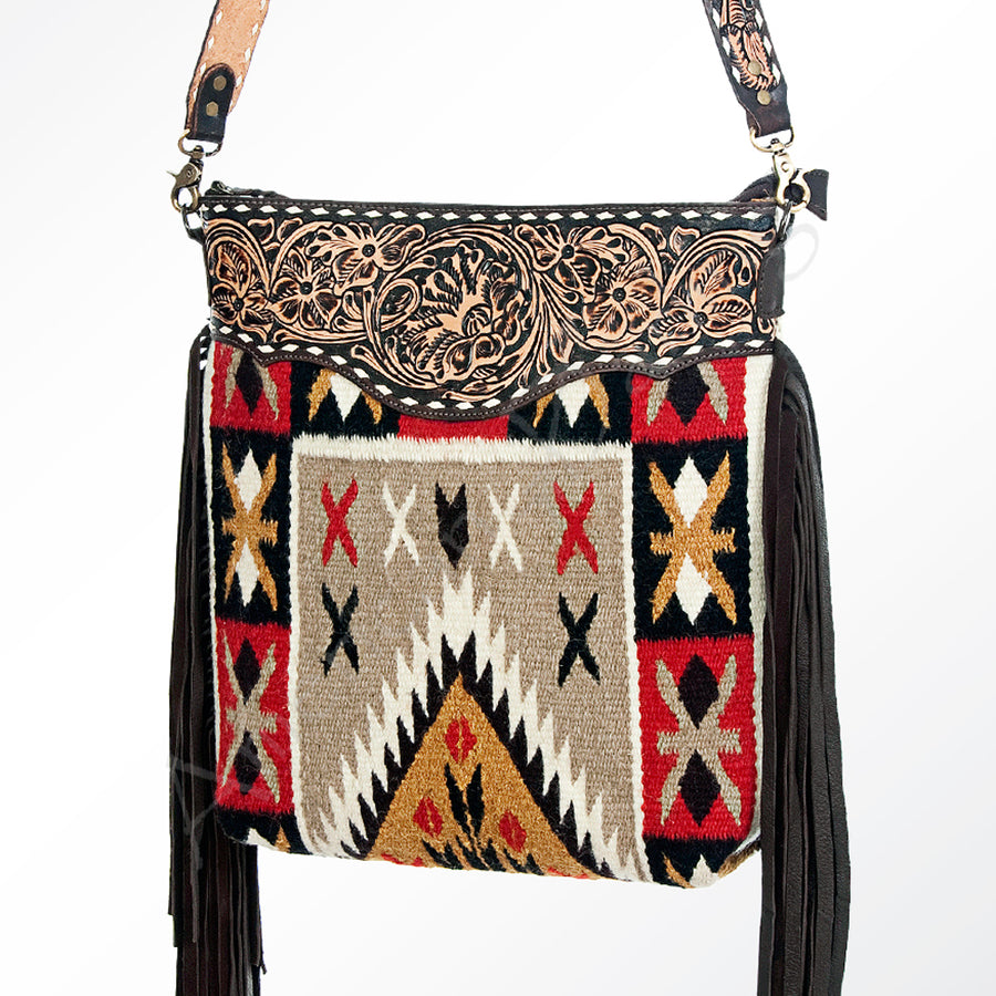 American Darling Hand Woven Saddle Blanket and Tooled Leather Cross body Bag - Uhorse