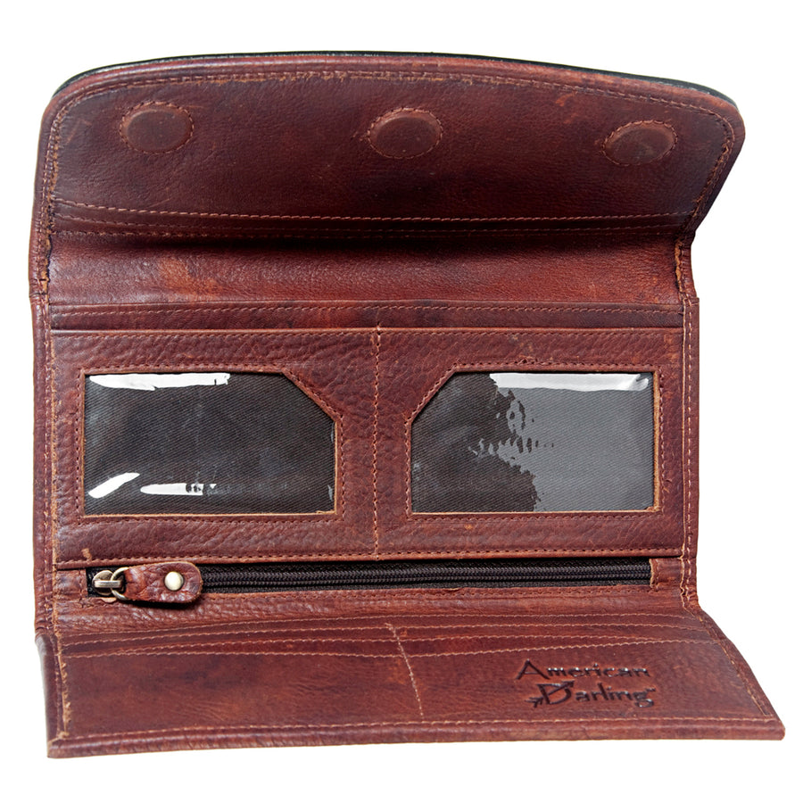 American Darling Wallet Hand Tooled Leather Clutch Vegetable Tanned Western Accessory 4in x 8in