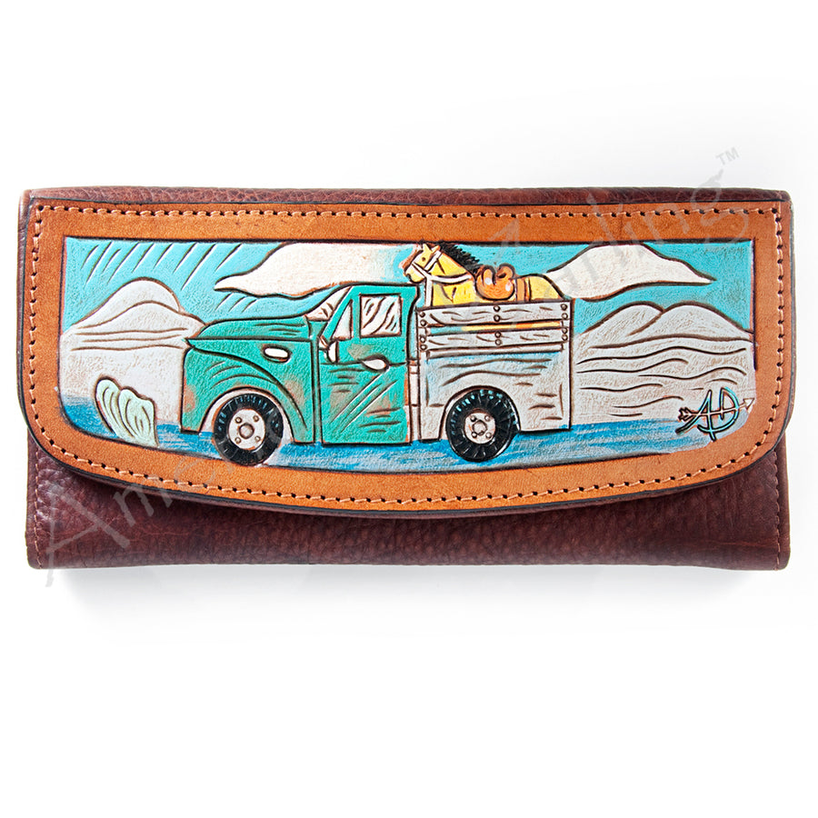 American Darling Hand Tooled Wallet - Handcrafted Western Leather Clutch - Uhorse
