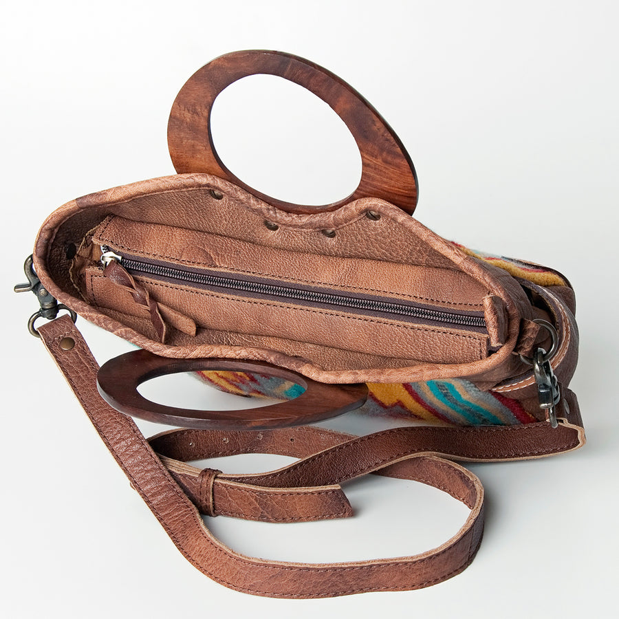 American Darling Tote Bag Hand Woven Saddle Blanket Genuine Leather Western Purse with Hand Tooled Trim & YKK Zipper