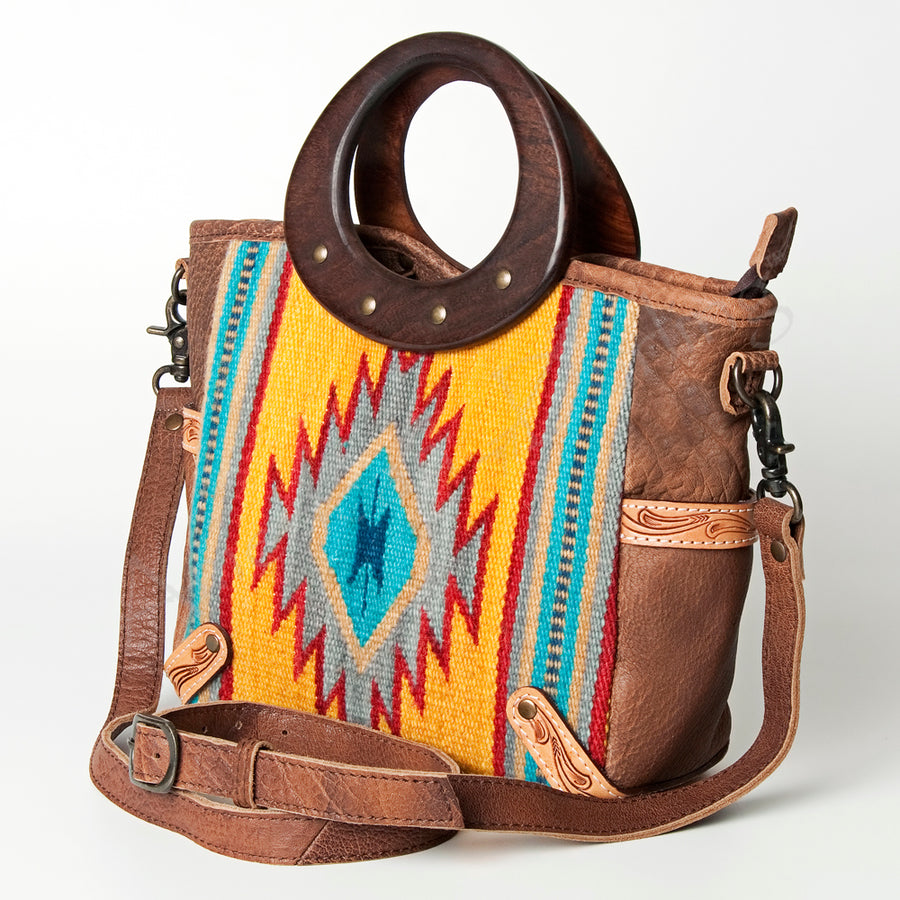 American Darling Hand Woven Saddle Blanket Western Leather Tote Bag - Uhorse