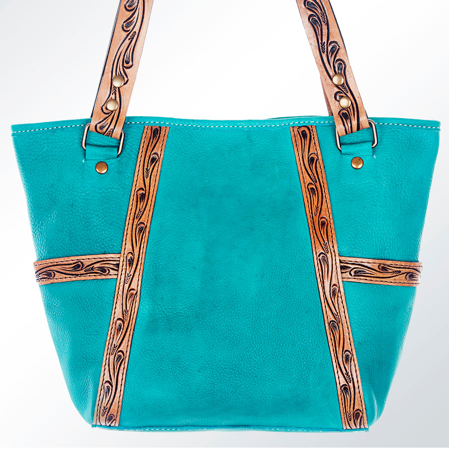 American Darling Tote Bag Hand Tooled Genuine Leather Western Purse with Floral Carved Straps and YKK Zipper