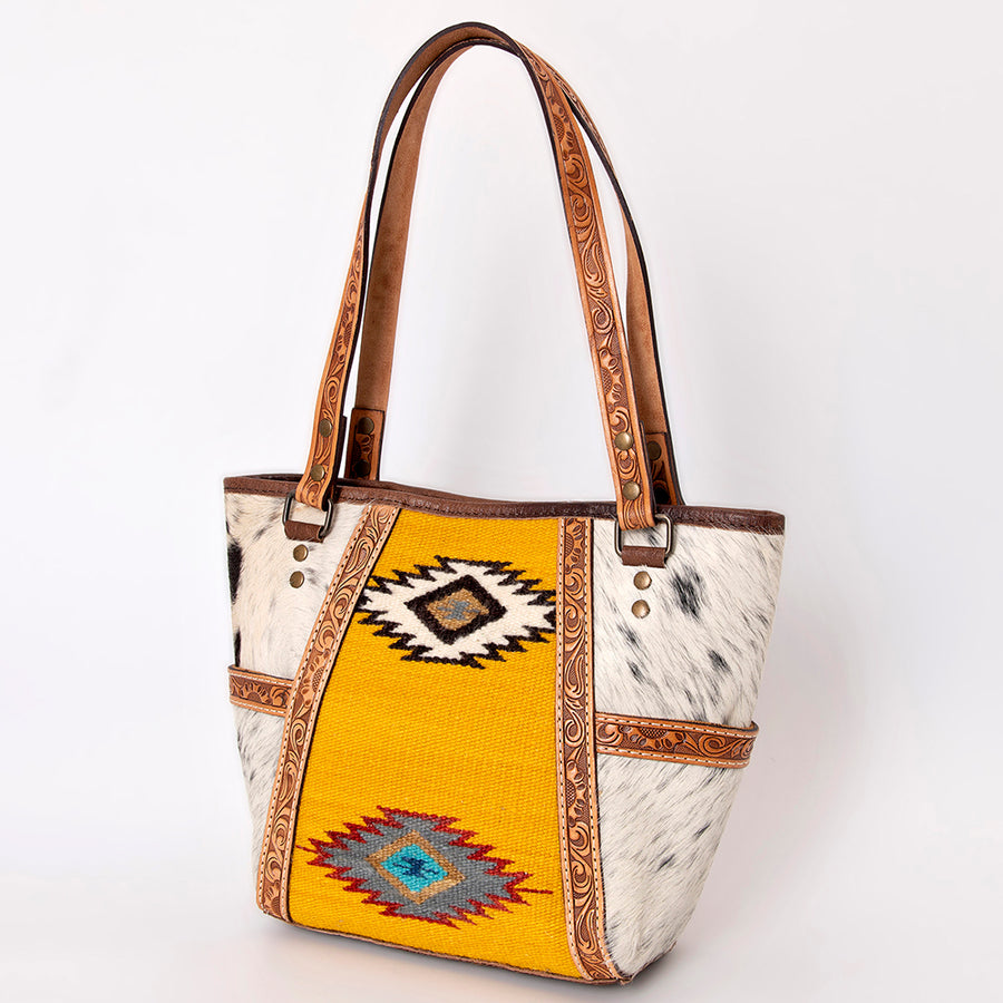 American Darling Hand Tooled Floral and Saddle Blanket Western Leather Tote Bag - Hilason