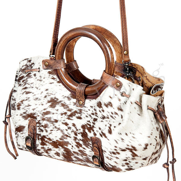 American Darling Hair-On Cowhide Western Leather Tote Bag with Drawstring - Uhorse