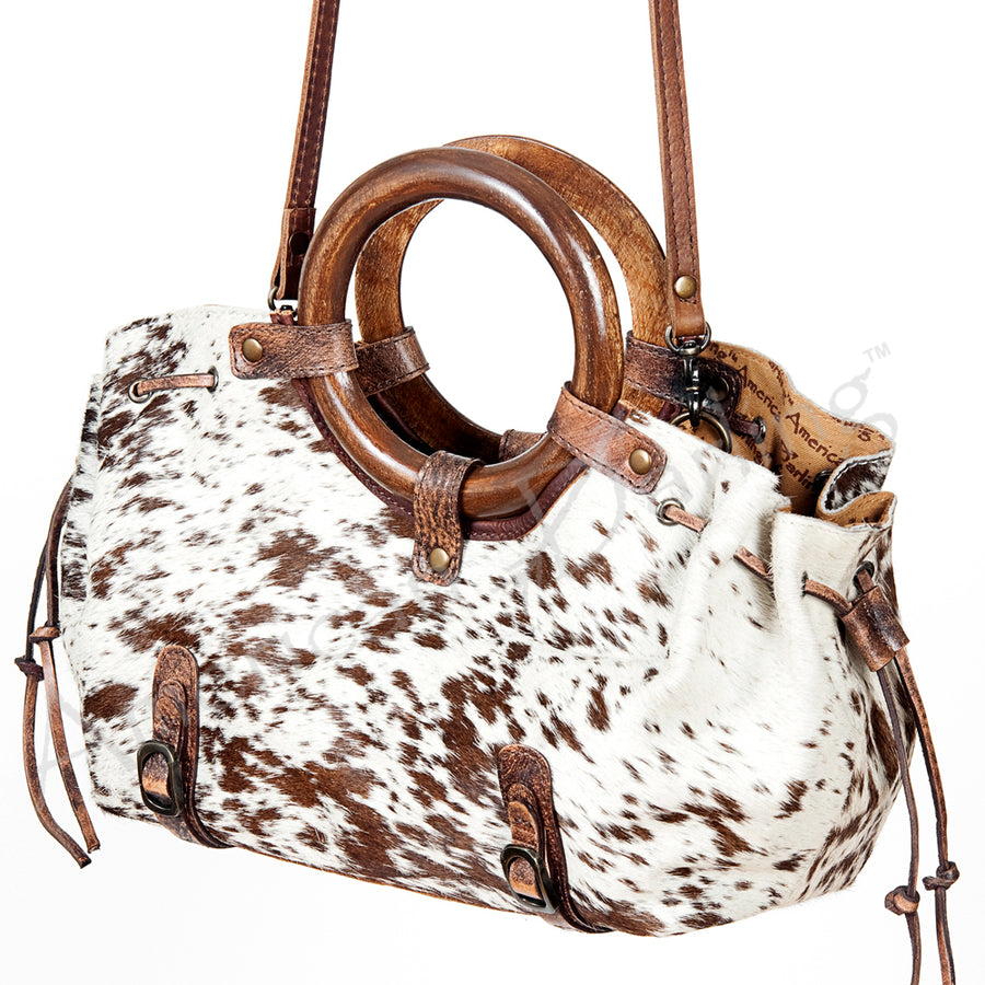 American Darling Hair-On Cowhide Western Leather Tote Bag with Drawstring - Uhorse