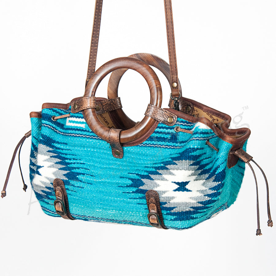 American Darling Hand Woven Saddle Blanket Western Leather Tote Bag - Hilason
