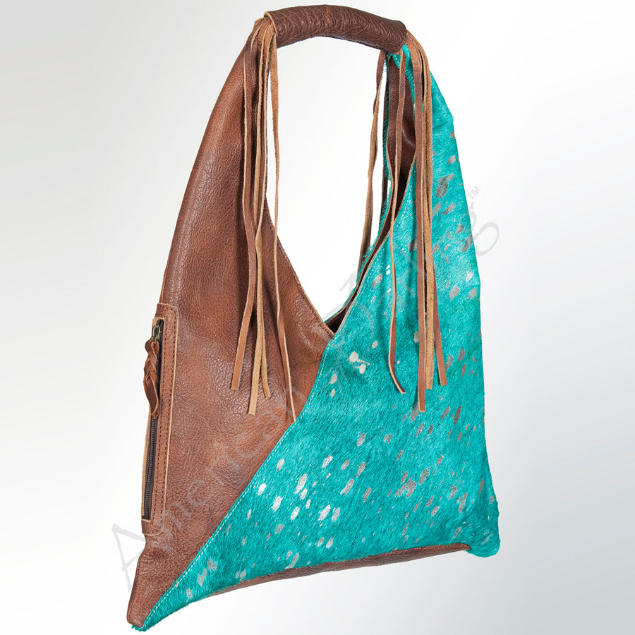 American Darling Hair-On Cowhide Western Leather Hobo Bag with Fringes - Hilason