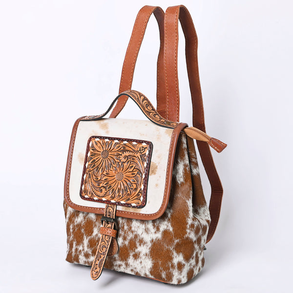 American Darling Hair-On Cowhide Western Leather Backpack Bag with Hand Tooled Detailing - Uhorse