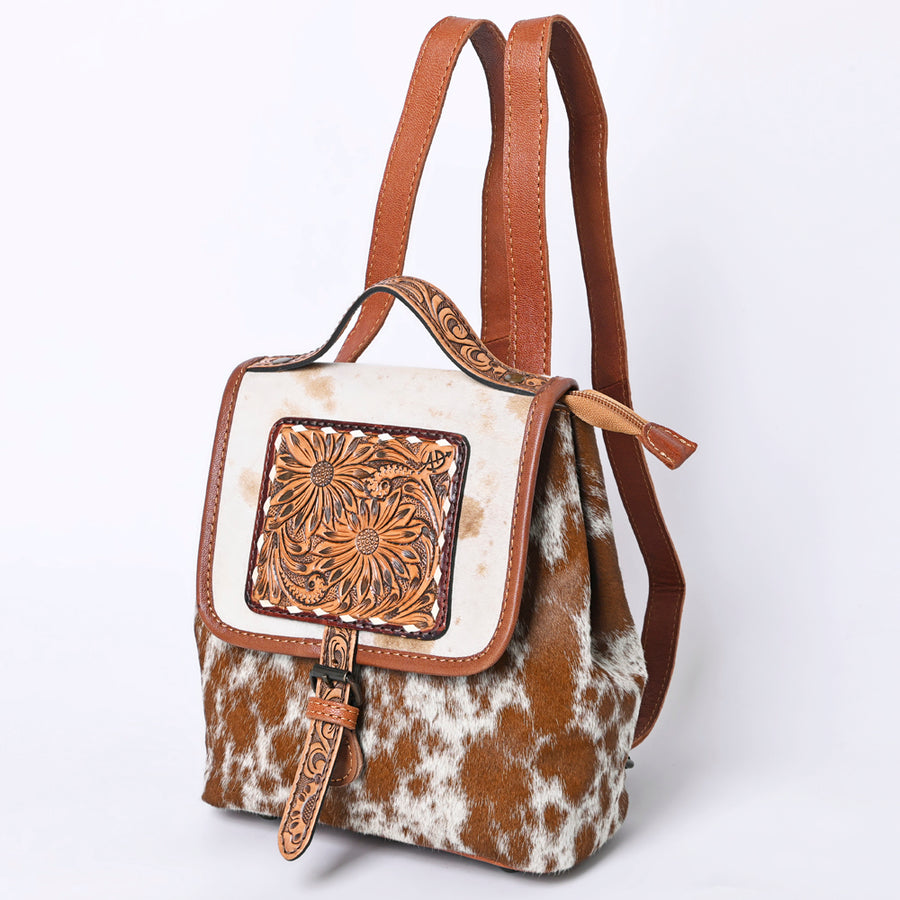 American Darling Hair-On Cowhide Western Leather Backpack Bag with Hand Tooled Detailing - Uhorse