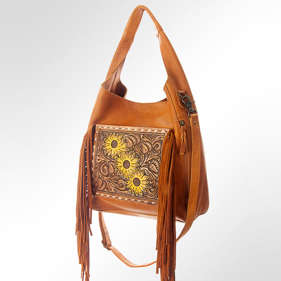 American Darling Hand Tooled Floral and Buck Stitched Western Leather Hobo Bag - Uhorse