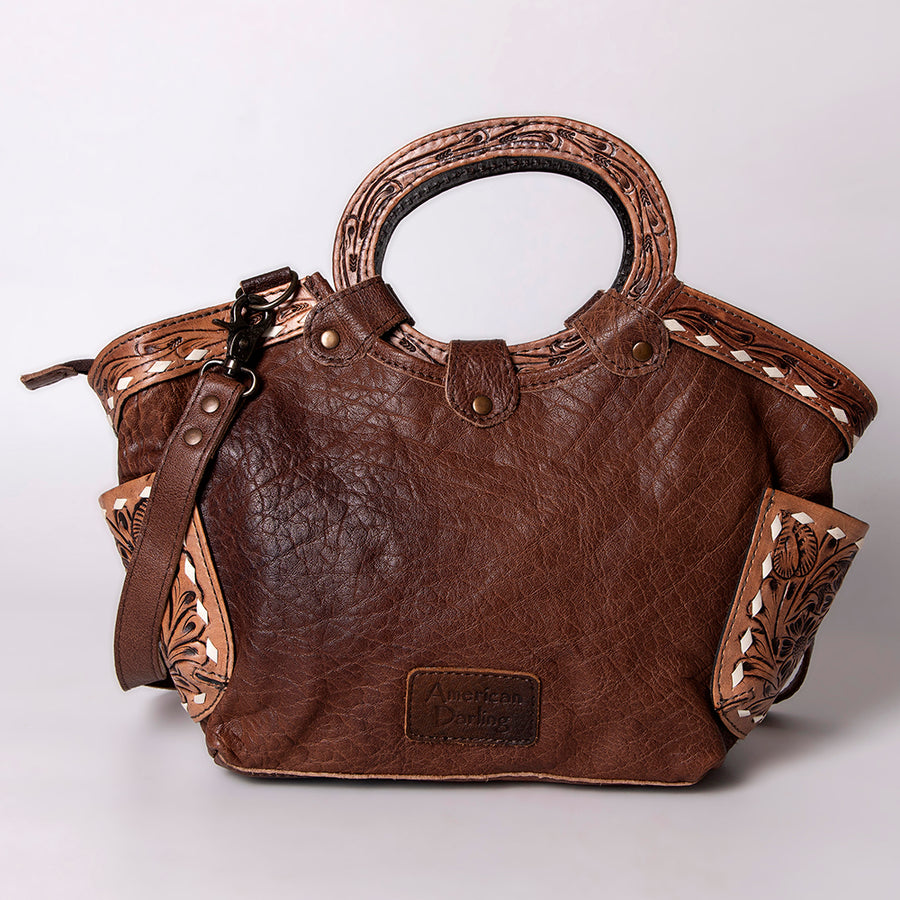 American Darling Cross body Bag Hair-On Cowhide Genuine Leather Western Purse with Hand Tooled Floral Carved Trim