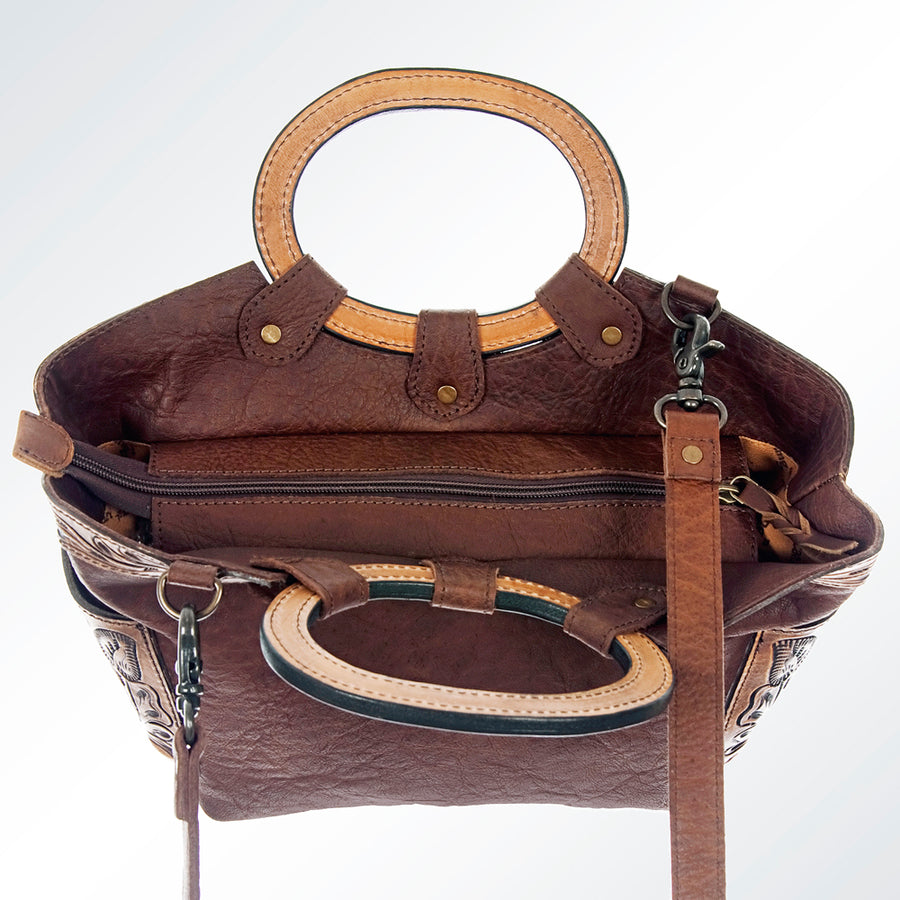 American Darling Cross body Bag Hair-On Cowhide Genuine Leather Western Purse with Hand Tooled Floral Carved Trim