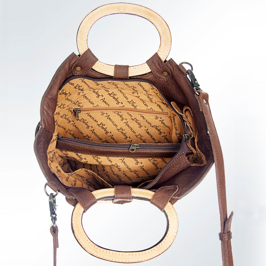 American Darling Cross body Bag Hair-On Cowhide Genuine Leather Western Purse with Hand Tooled Floral Carved Trim