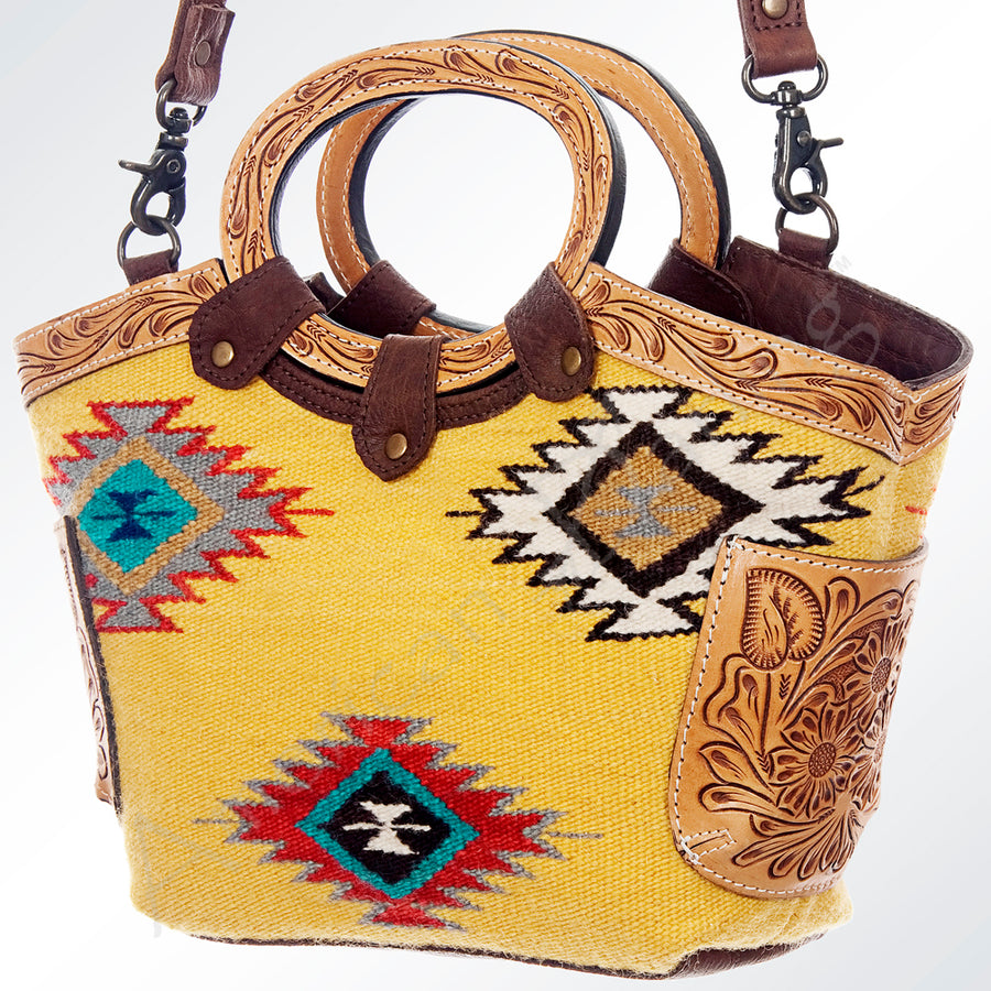 American Darling Hand Tooled Floral and Saddle Blanket Western Leather Tote Bag - Hilason