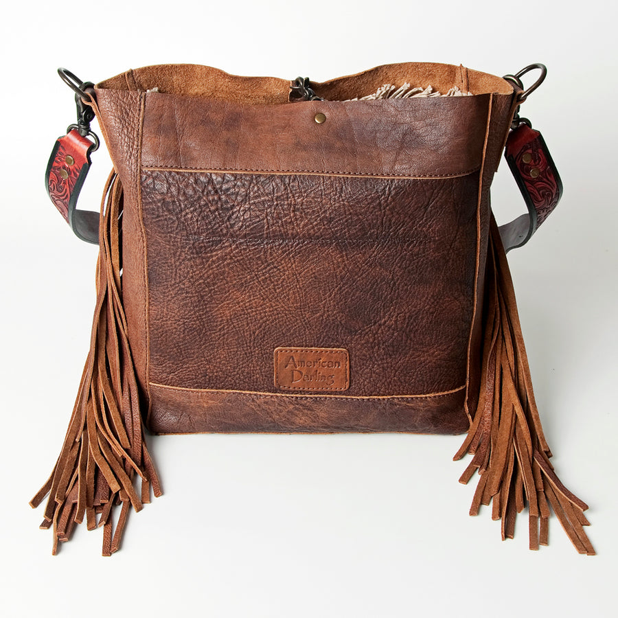 American Darling Messenger Bag Hand Tooled Floral Carved Saddle Blanket Leather Western Bag with Fringes & YKK Zipper