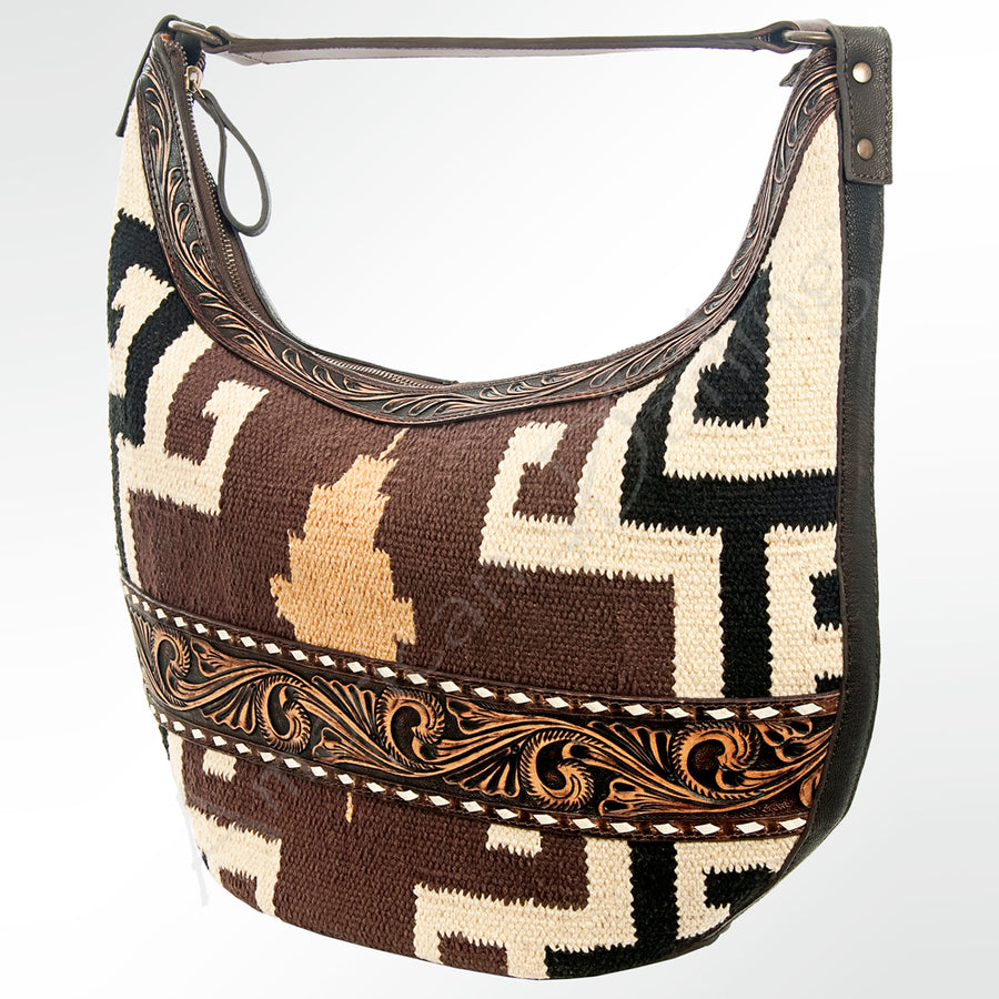American Darling Hobo Hand Tooled Upcycled Wool Genuine Leather Women Western Bag | Handbag Purse - Uhorse