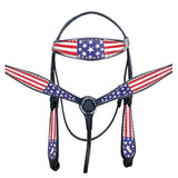 HILASON Western Horse American Leather Headstall and Breast Collar Set Black US Flag | Headstall Bridle for Horses Western | Horse Headstall Bridle | Western Headstalls Bridle for Horses