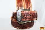HILASON W. Genuine Leather Belt Cowboy Cowgirl Unisex Engraved Buckle