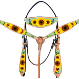 HILASON Western Horse Headstall Breast Collar Set American Leather Tan | Leather Headstall | Leather Breast Collar | Tack Set for Horses | Horse Tack Set