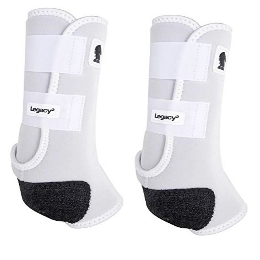 White synthetic horse leg boots with black heel cups - Uhorse