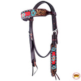 HILASON Floral Painted Beaded American Leather Horse Headstall Breast Collar