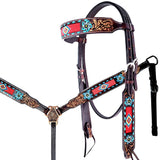 HILASON Floral Painted Beaded American Leather Horse Headstall Breast Collar