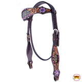 HILASON Floral Painted Beaded American Leather Horse Headstall Breast Collar