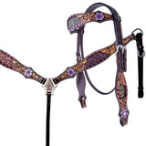 HILASON Floral Painted Beaded American Leather Horse Headstall Breast Collar