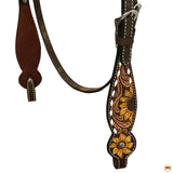 HILASON Floral Painted Beaded American Leather Horse Headstall Breast Collar