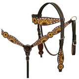 HILASON Floral Painted Beaded American Leather Horse Headstall Breast Collar