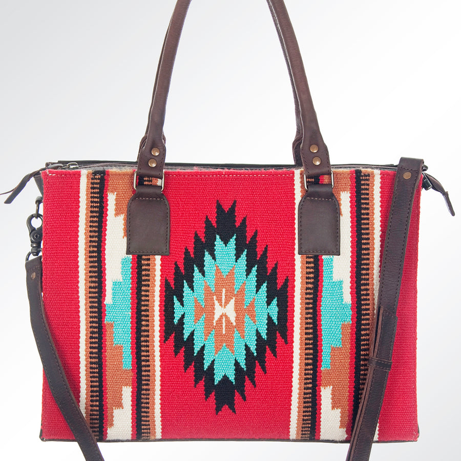 American Darling Tote Bag Hand Woven Saddle Blanket Genuine Leather Western Purse with YKK Zipper & Well-compartmentalized