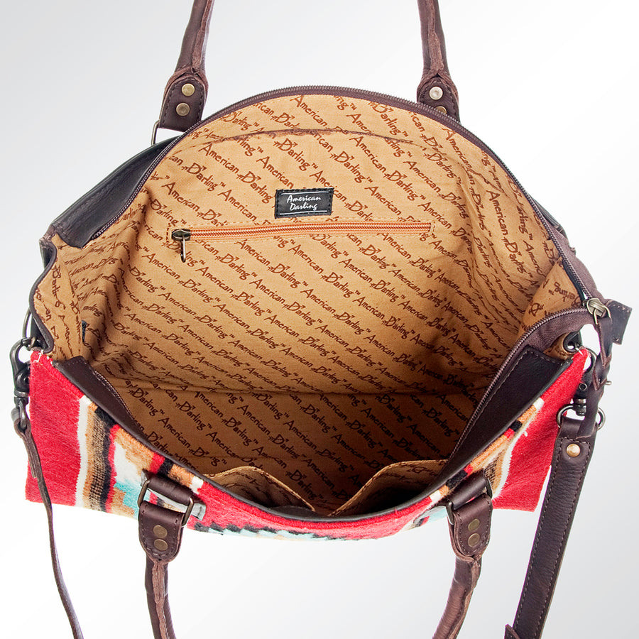 American Darling Tote Bag Hand Woven Saddle Blanket Genuine Leather Western Purse with YKK Zipper & Well-compartmentalized