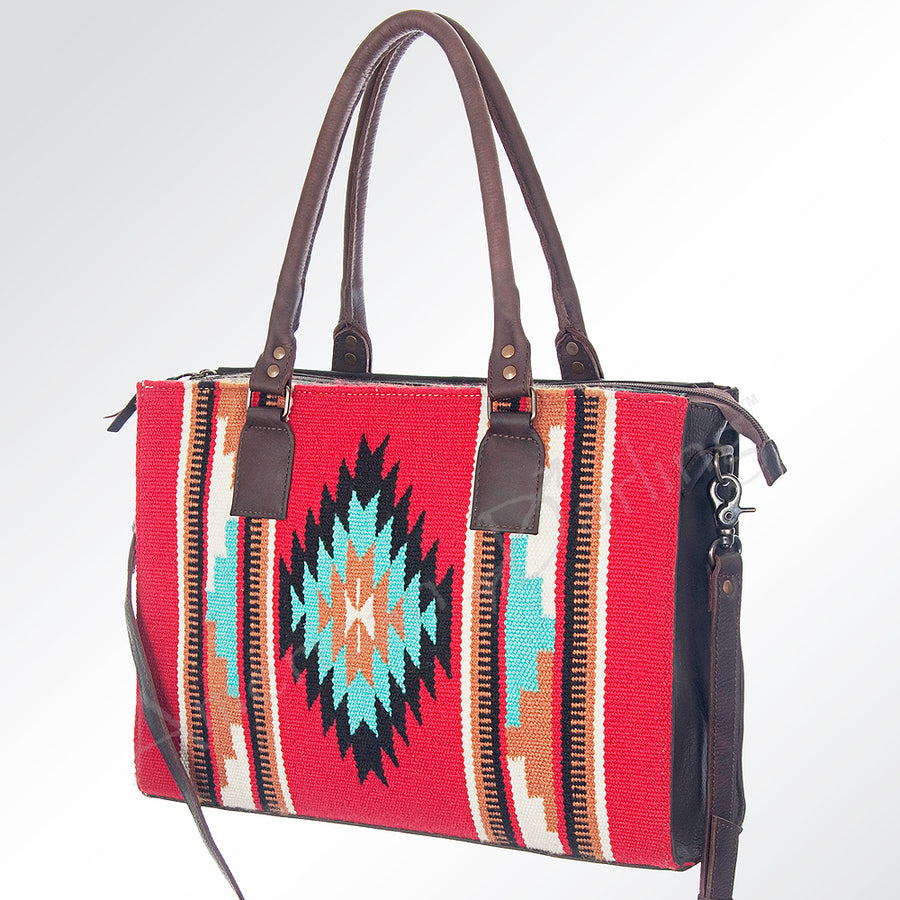 American Darling Hand Woven Saddle Blanket Western Leather Tote Bag - Uhorse