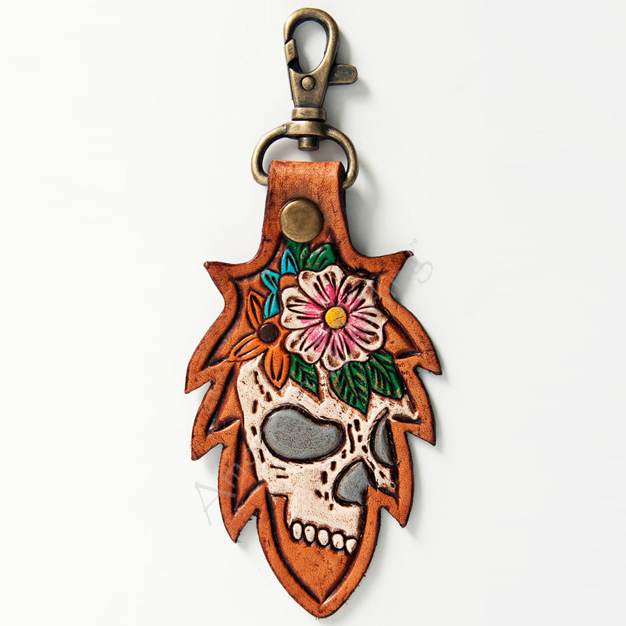 American Darling ADKR164 Hand Tooled Carved Genuine Leather Keyring – by Hilason – Cowboy and equestrian accessories