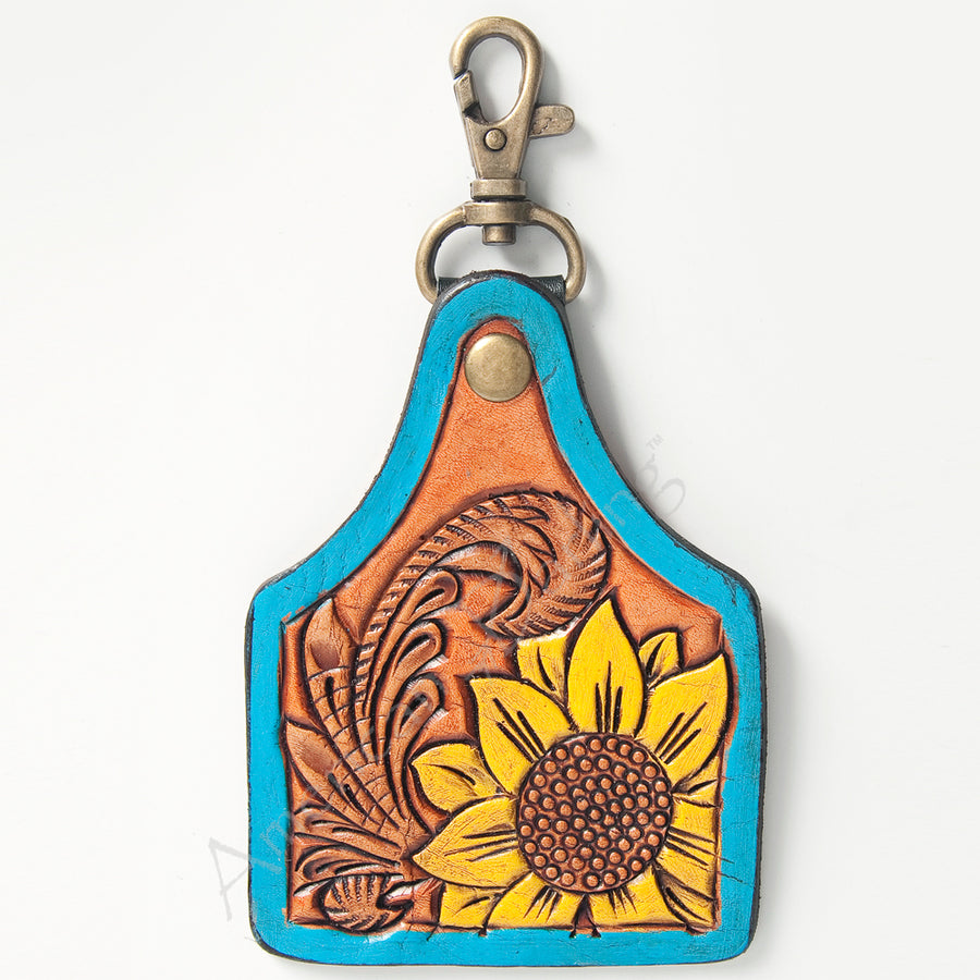American Darling ADKR170 Hand Tooled Carved Genuine Leather Keyring – by Hilason – Cowboy and equestrian accessories