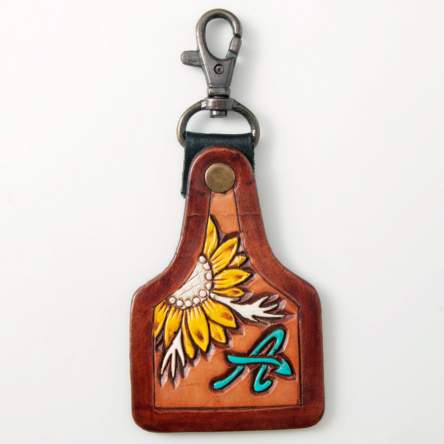 American Darling ADKR214 Hand Tooled Carved Genuine Leather Keyring – by Hilason – Cowboy and equestrian accessories