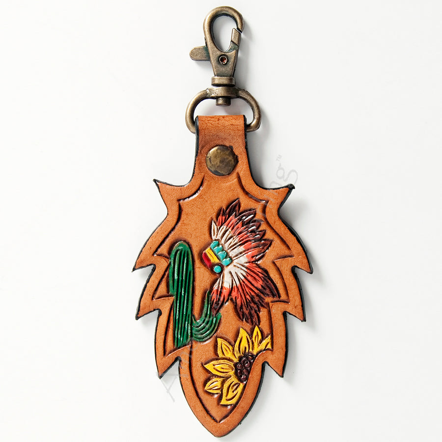 American Darling ADKR172 Hand Tooled Carved Genuine Leather Keyring – by Hilason – Cowboy and equestrian accessories
