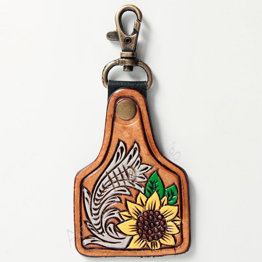American Darling ADKR174 Hand Tooled Carved Genuine Leather Keyring – by Hilason – Cowboy and equestrian accessories