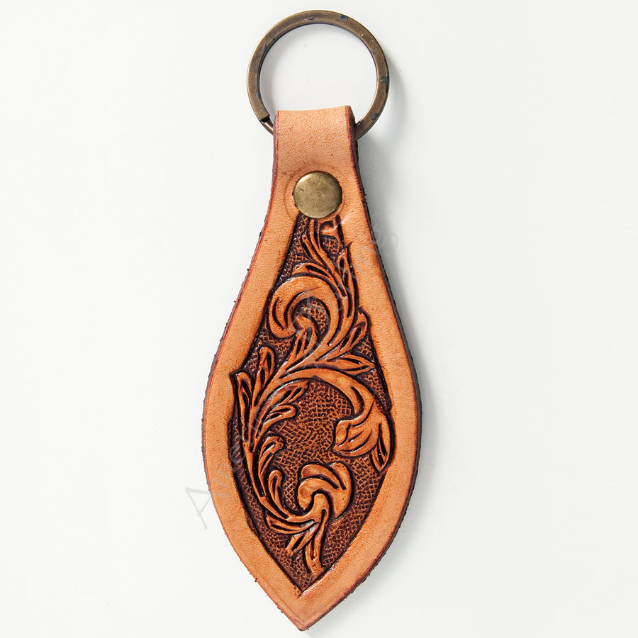 American Darling ADKR176 Hand Tooled Carved Genuine Leather Keyring – by Hilason – Cowboy and equestrian accessories