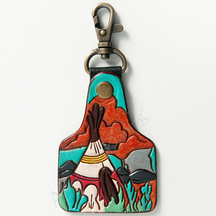 American Darling ADKR178 Hand Tooled Carved Genuine Leather Keyring – by Hilason – Cowboy and equestrian accessories