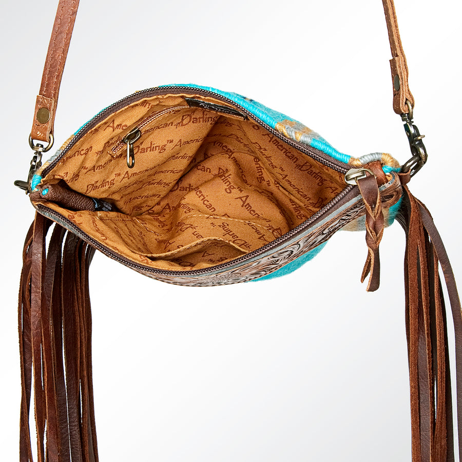 American Darling CrossBody Bag Saddle Blanket Fabric Genuine Leather Western Women Handbag Purse | for Cute Travel