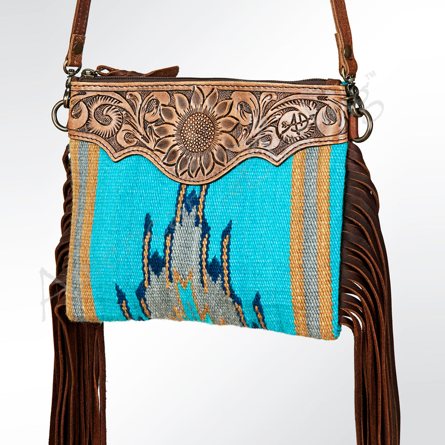 American Darling Hand-Tooled Floral Cross body Bag with Woven Saddle Blanket and Fringes - Uhorse