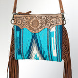 American Darling Hand-Tooled Floral Cross body Bag with Woven Saddle Blanket and Fringes - Uhorse