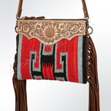 American Darling Hand-Tooled Floral Cross body Bag with Woven Saddle Blanket and Fringes - Uhorse
