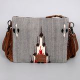 American Darling Western Cross body Bag Hand Tooled Floral Leather & Hand Woven Saddle Blanket with Fringes